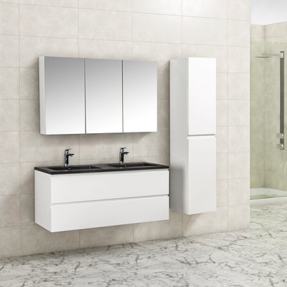 Badkamermeubel Tieme in hoogglans wit 120x50x48cm met zwarte wastafel