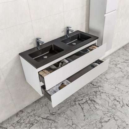 Badkamermeubel Tieme in hoogglans wit 120x50x48cm met zwarte wastafel