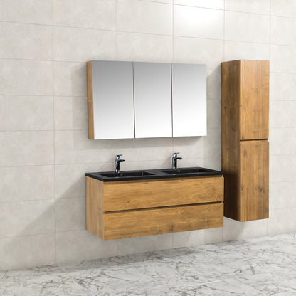 Badkamermeubel Tieme in mat eiken 120x50x48cm met zwarte wastafel