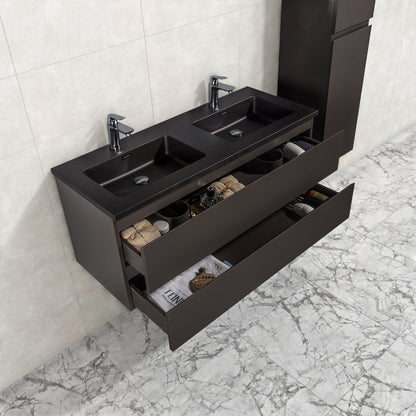 Badkamermeubel Tieme in mat grijs 120x50x48cm met zwarte wastafel