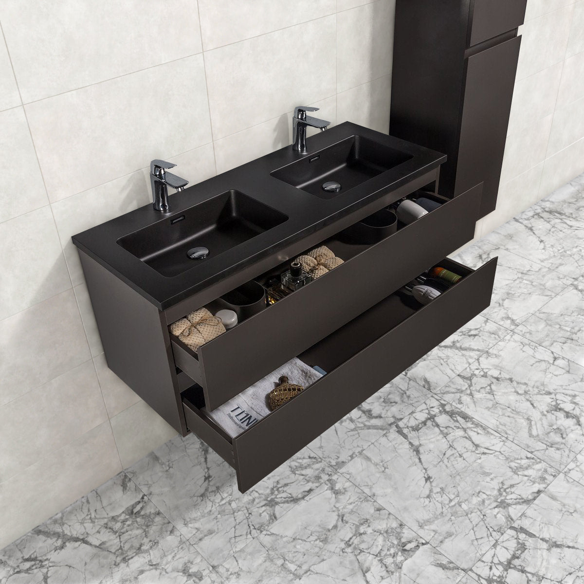 Badkamermeubel Tieme in mat zwart 120x50x48cm met zwarte wastafel