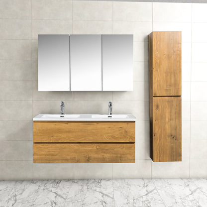 Badkamermeubel Tieme in mat eiken 120x50x48cm met witte wastafel