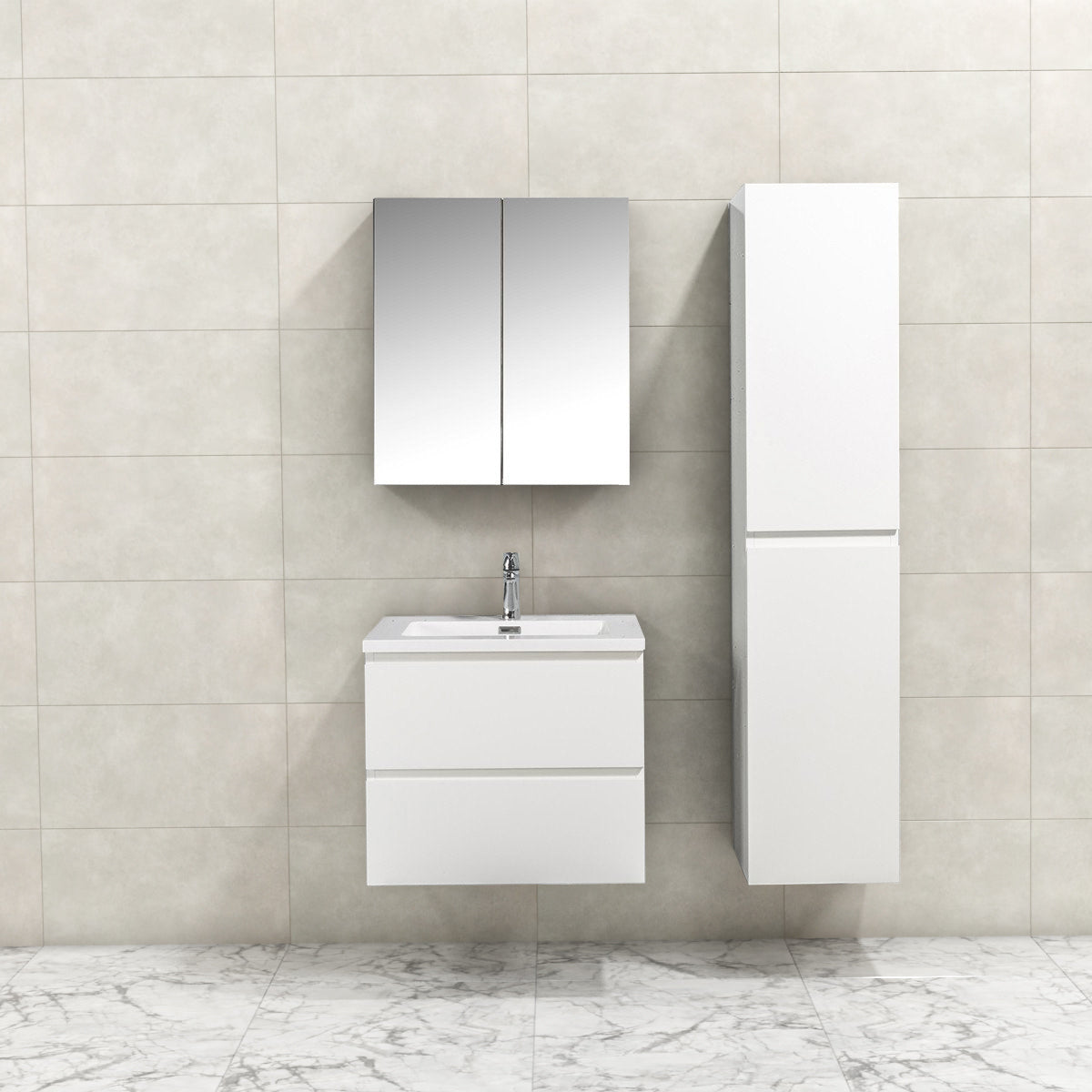 Badkamermeubel Tieme in hoogglans wit 60x50x48cm met witte wastafel