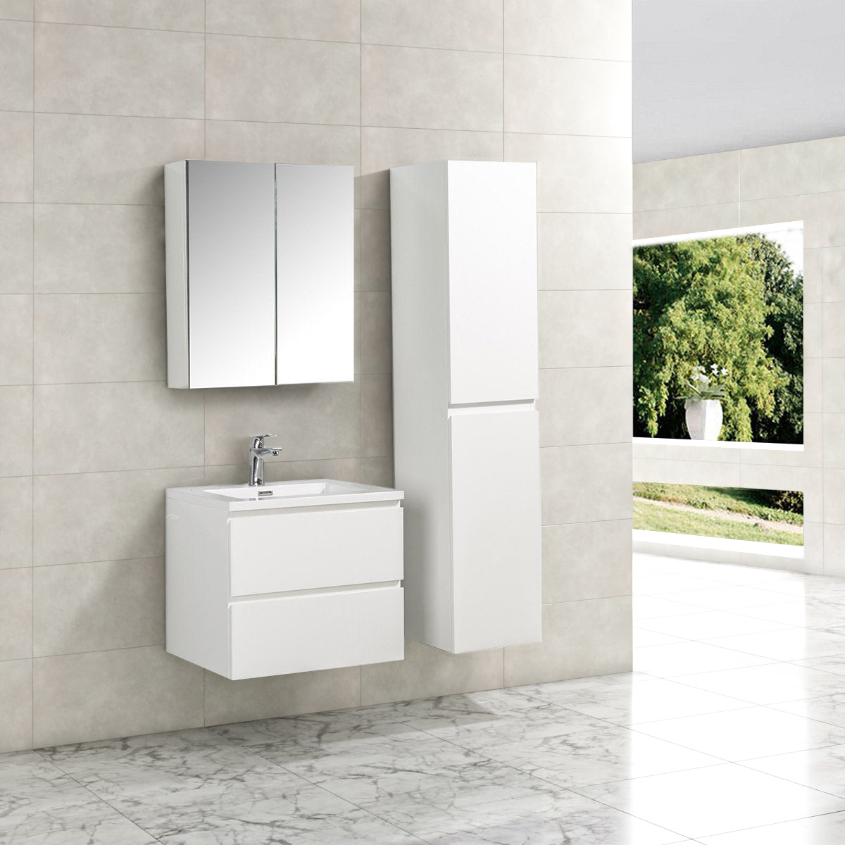 Badkamermeubel Tieme in hoogglans wit 60x50x48cm met witte wastafel