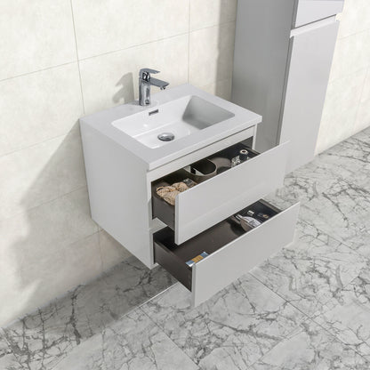 Badkamermeubel Tieme in hoogglans wit 60x50x48cm met witte wastafel