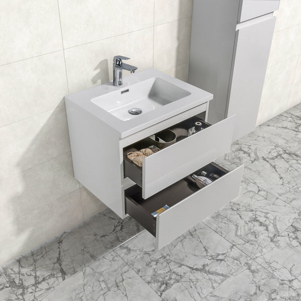 Badkamermeubel Tieme in hoogglans wit 60x50x48cm met witte wastafel