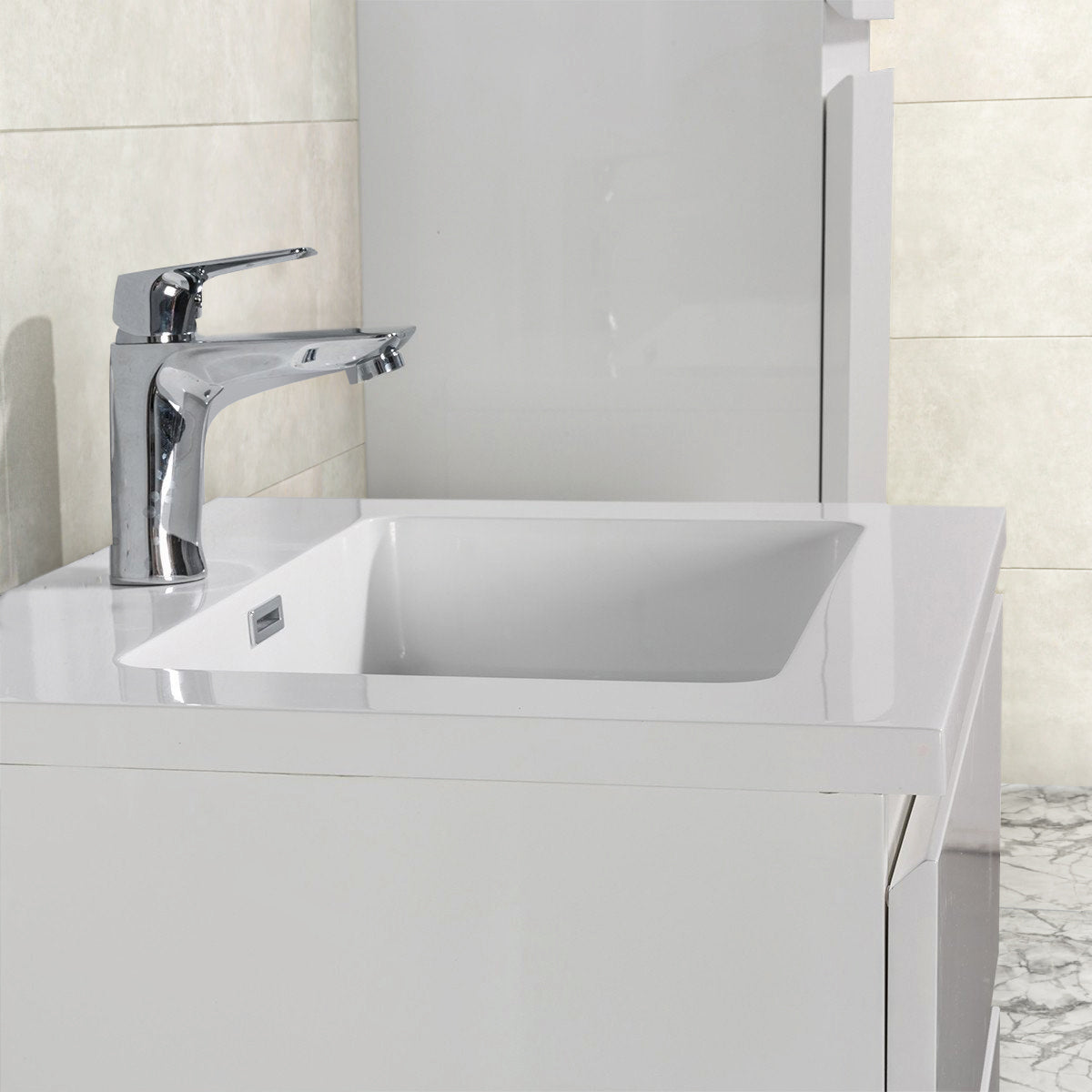 Badkamermeubel Tieme in hoogglans wit 60x50x48cm met witte wastafel