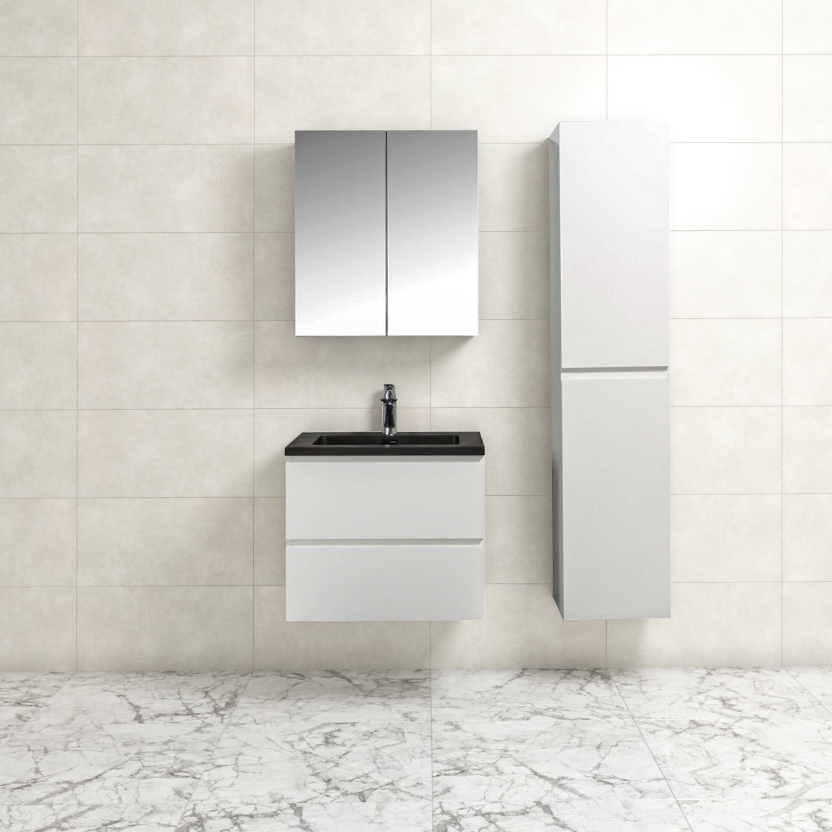 Badkamermeubel Tieme in hoogglans wit 60x50x48cm met zwarte wastafel