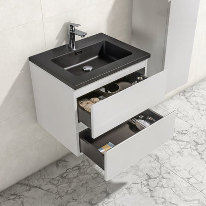 Badkamermeubel Tieme in hoogglans wit 60x50x48cm met zwarte wastafel