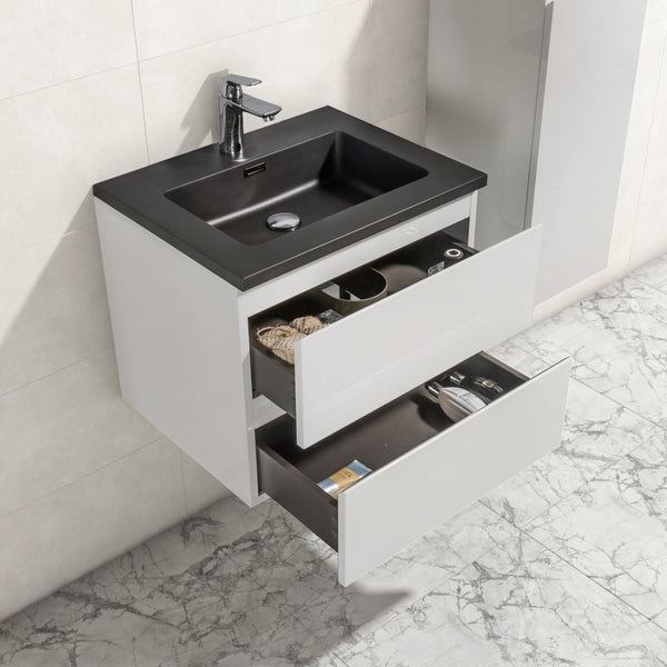 Badkamermeubel Tieme in hoogglans wit 60x50x48cm met zwarte wastafel