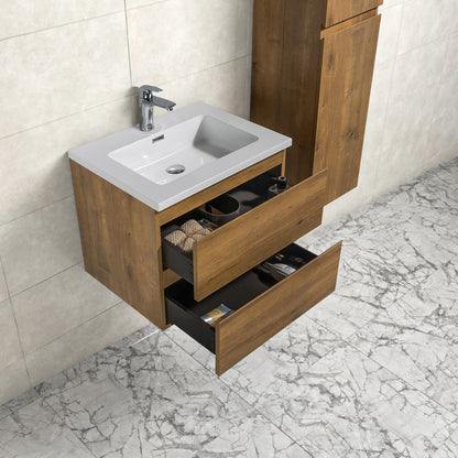 Badkamermeubel Tieme in mat eiken 60x50x48cm met witte wastafel