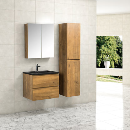 Badkamermeubel Tieme in mat eiken 60x50x48cm met zwarte wastafel