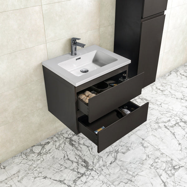 Badkamermeubel Tieme in mat grijs 60x50x48cm met witte wastafel