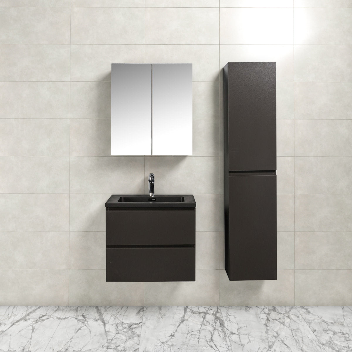 Badkamermeubel Tieme in mat grijs 60x50x48cm met zwarte wastafel