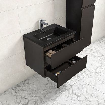 Badkamermeubel Tieme in mat grijs 60x50x48cm met zwarte wastafel