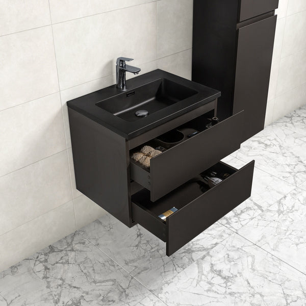 Badkamermeubel Tieme in mat grijs 60x50x48cm met zwarte wastafel