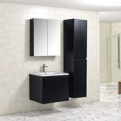 Badkamermeubel Tieme in mat zwart 60x50x48cm met witte wastafel