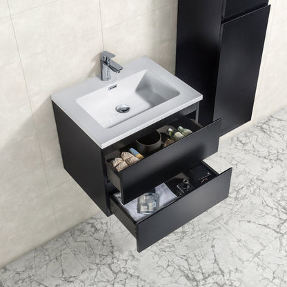 Badkamermeubel Tieme in mat zwart 60x50x48cm met witte wastafel