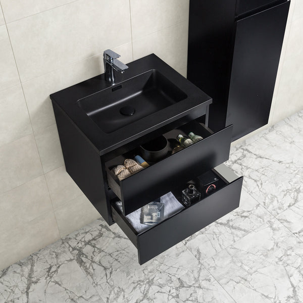 Badkamermeubel Tieme in mat zwart 60x50x48cm met zwarte wastafel