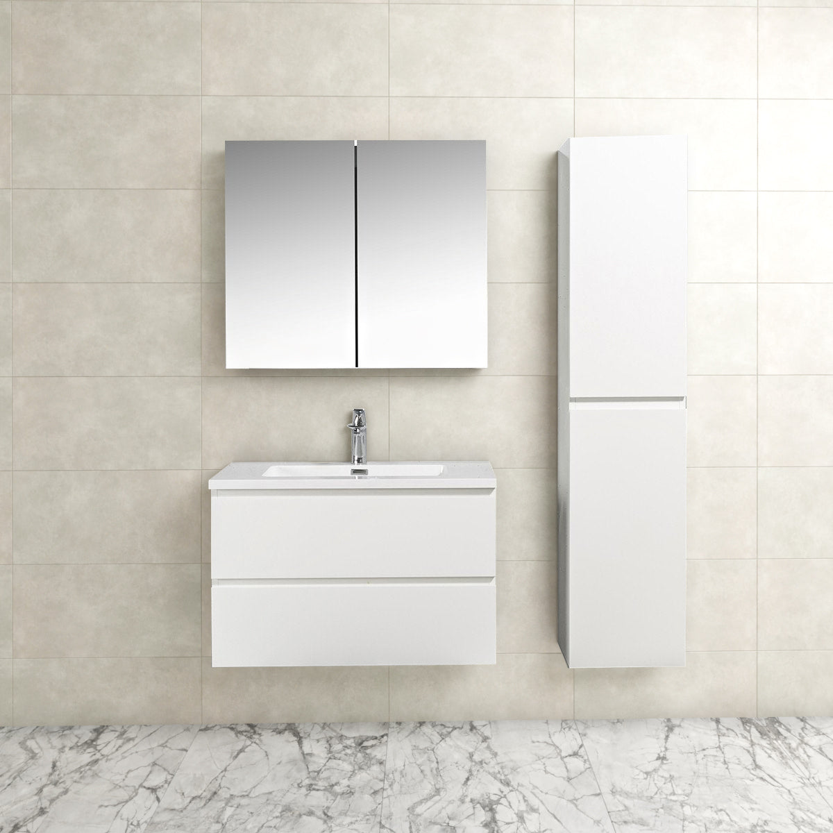 Badkamermeubel Tieme in hoogglans wit 80x50x48cm met witte wastafel