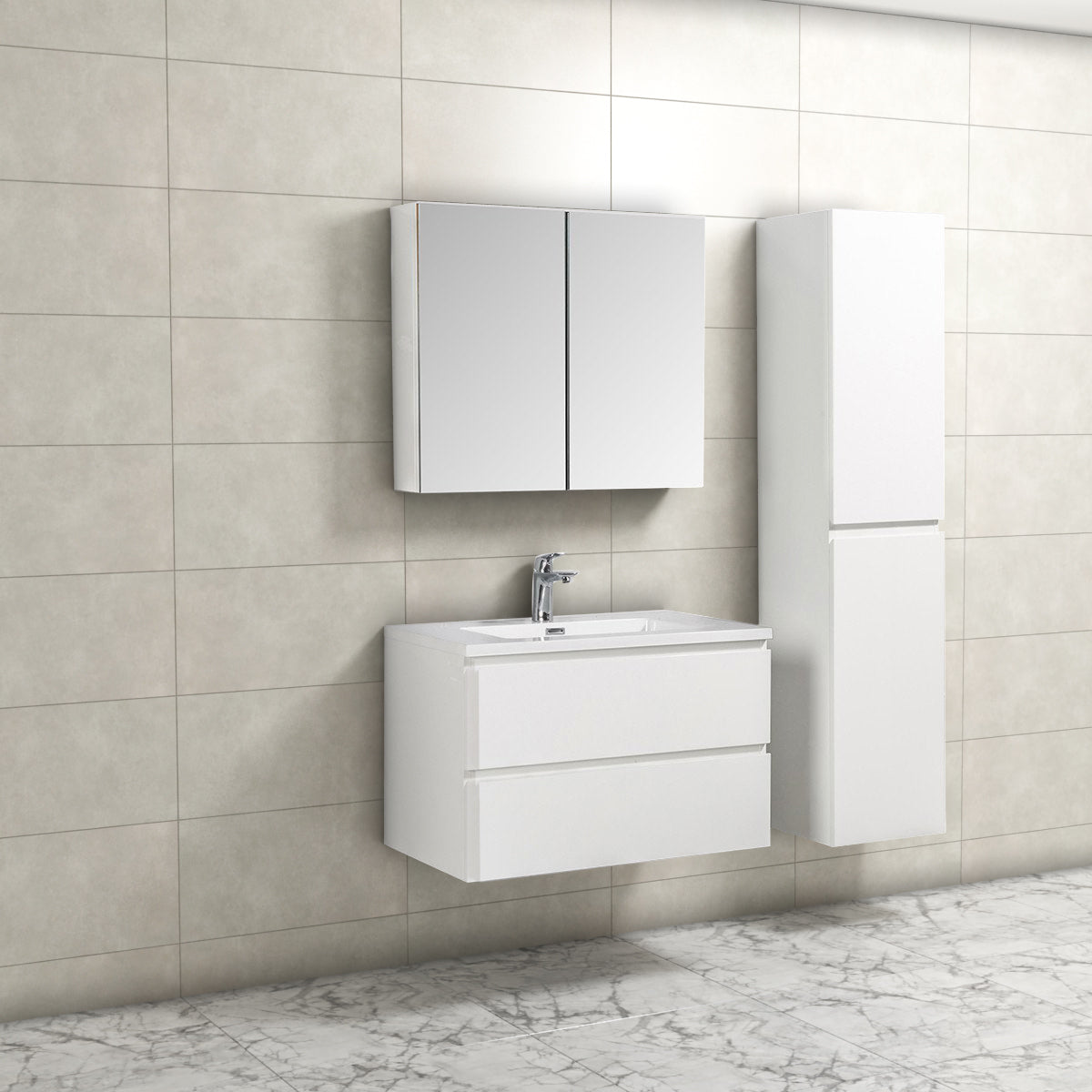 Badkamermeubel Tieme in hoogglans wit 80x50x48cm met witte wastafel