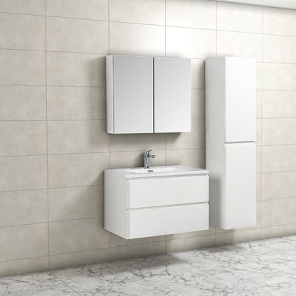 Badkamermeubel Tieme in hoogglans wit 80x50x48cm met witte wastafel