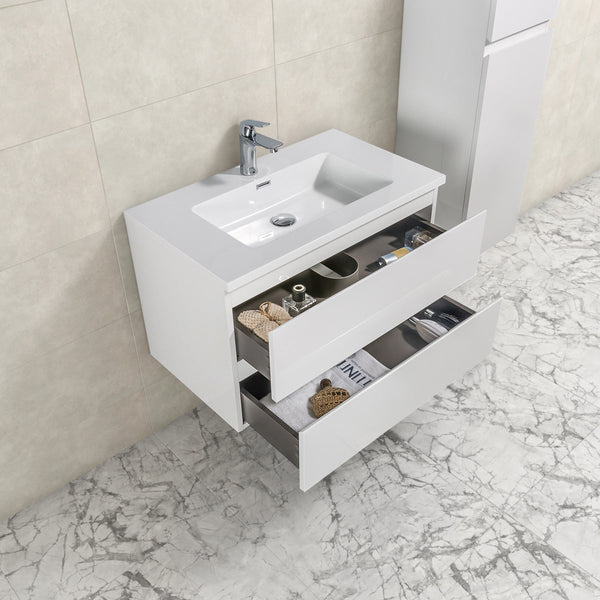 Badkamermeubel Tieme in hoogglans wit 80x50x48cm met witte wastafel