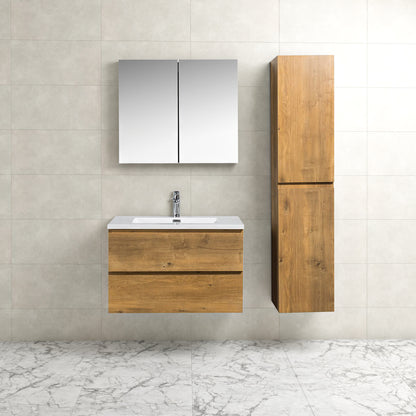 Badkamermeubel Tieme in mat eiken 80x50x48cm met witte wastafel