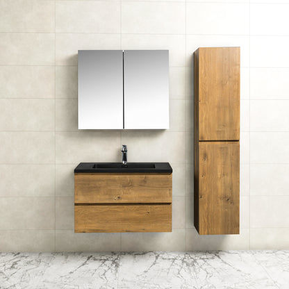 Badkamermeubel Tieme in mat eiken 80x50x48cm met zwarte wastafel