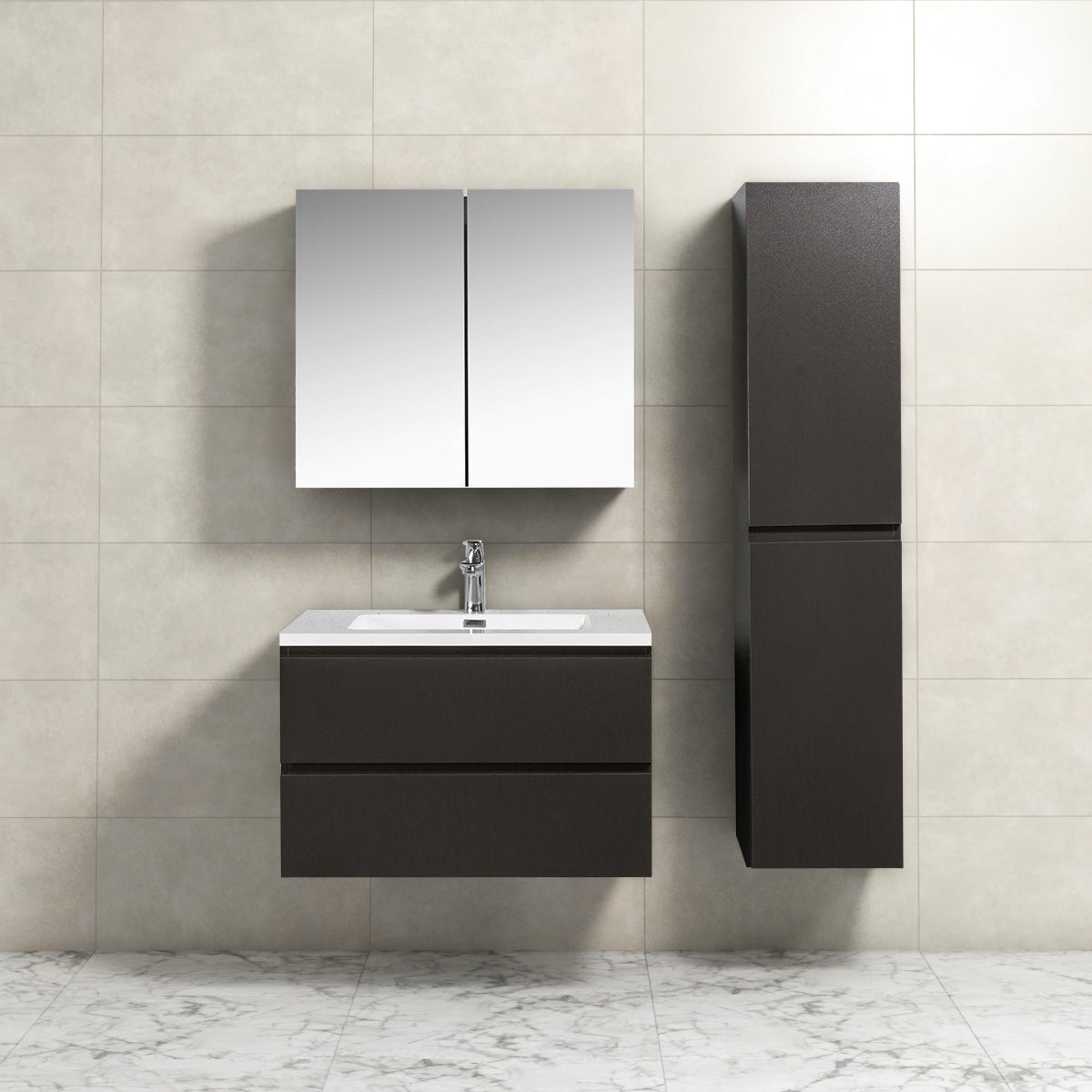 Badkamermeubel Tieme in mat grijs 80x50x48cm met witte wastafel