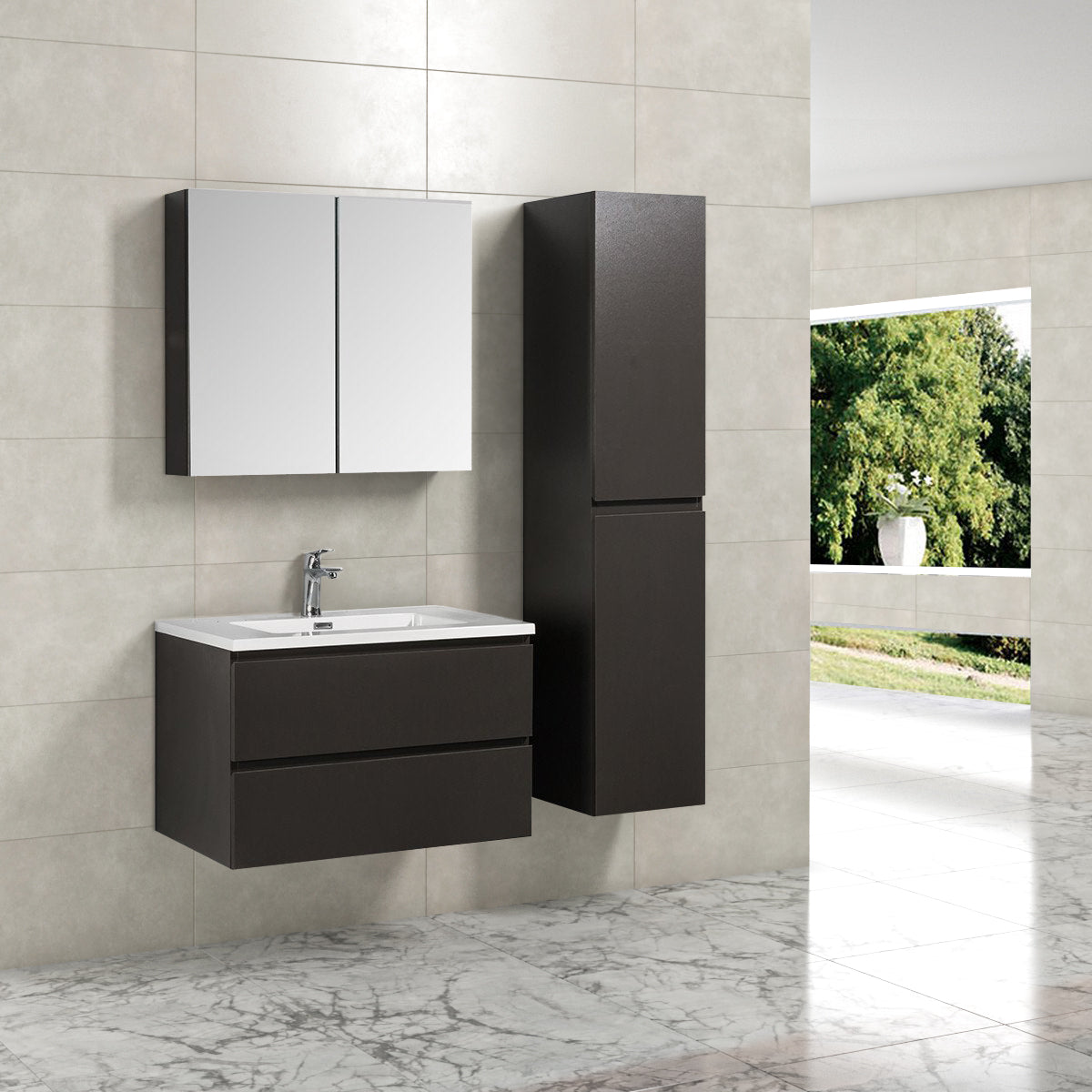 Badkamermeubel Tieme in mat grijs 80x50x48cm met witte wastafel