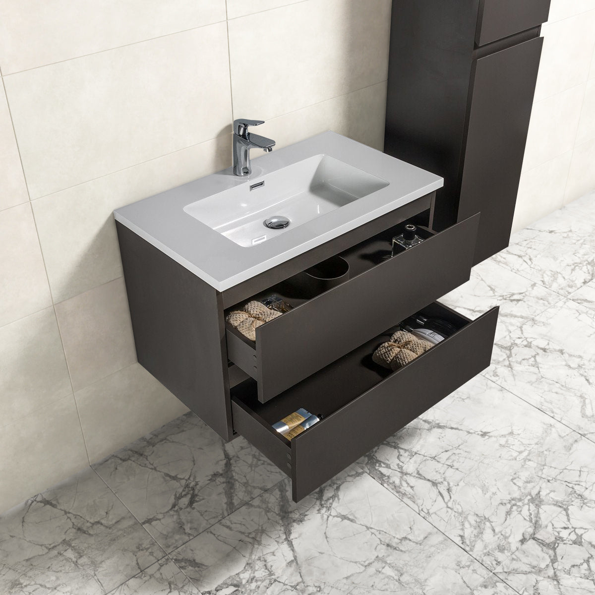 Badkamermeubel Tieme in mat grijs 80x50x48cm met witte wastafel