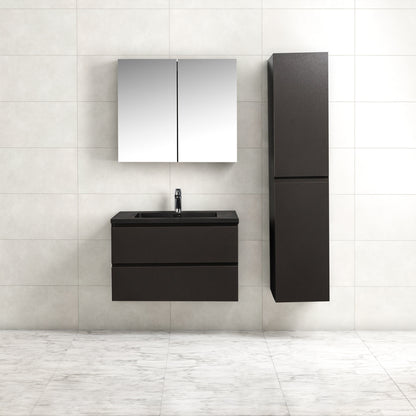 Badkamermeubel Tieme in mat grijs 80x50x48cm met zwarte wastafel