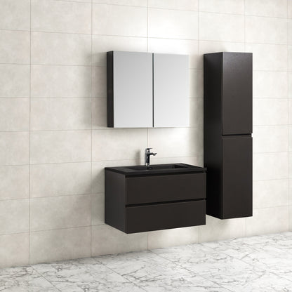 Badkamermeubel Tieme in mat grijs 80x50x48cm met zwarte wastafel