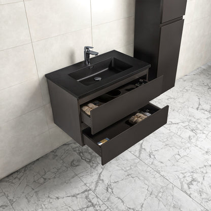 Badkamermeubel Tieme in mat grijs 80x50x48cm met zwarte wastafel