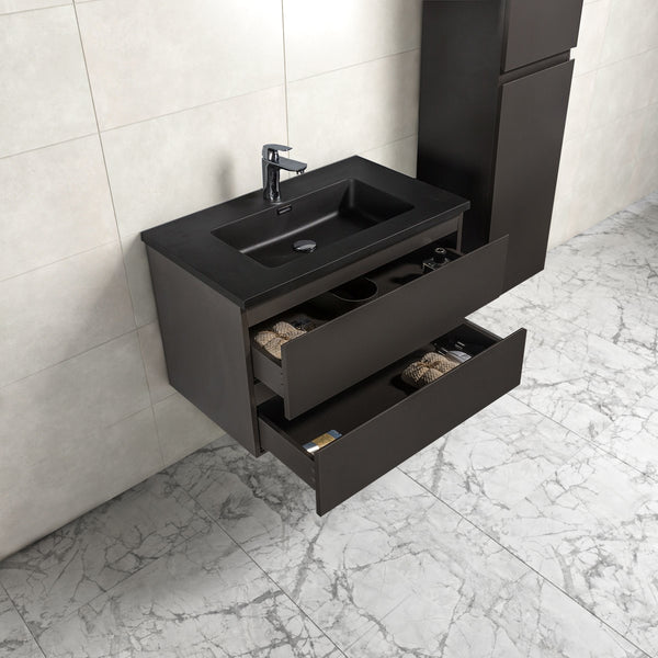 Badkamermeubel Tieme in mat grijs 80x50x48cm met zwarte wastafel