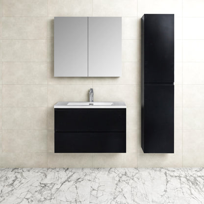 Badkamermeubel Tieme in mat zwart 80x50x48cm met witte wastafel