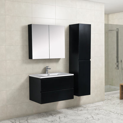 Badkamermeubel Tieme in mat zwart 80x50x48cm met witte wastafel