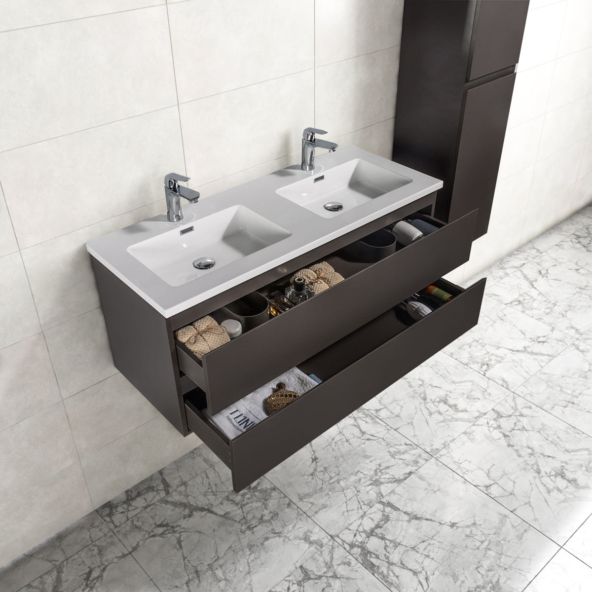 Badkamermeubel Tieme in mat grijs 120x50x48cm met witte wastafel