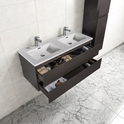 Badkamermeubel Tieme in mat grijs 120x50x48cm met witte wastafel