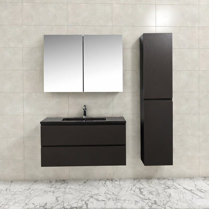 Badkamermeubel Tieme in mat grijs 100x50x48cm met zwarte wastafel