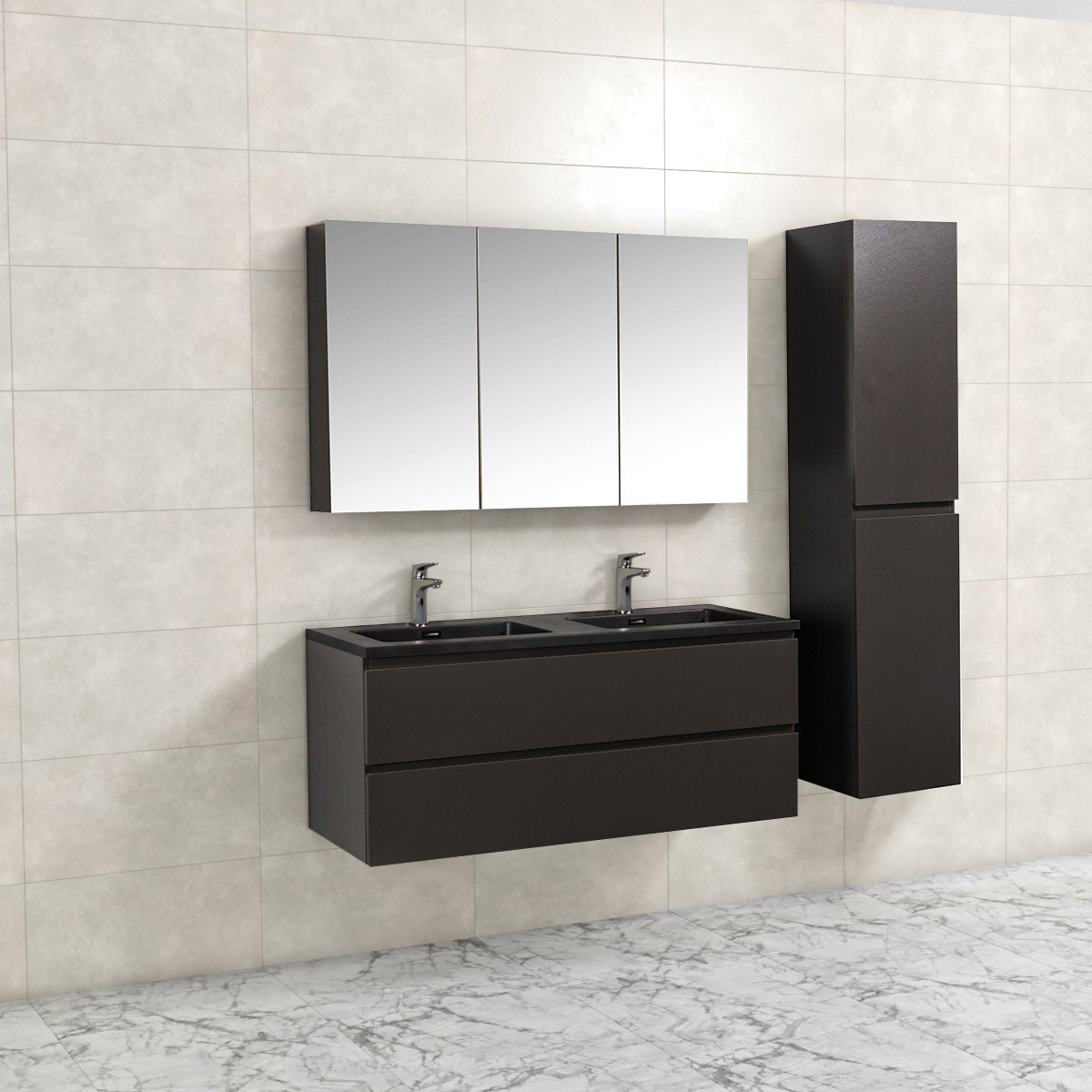 Badkamermeubel Tieme in mat grijs 120x50x48cm met zwarte wastafel