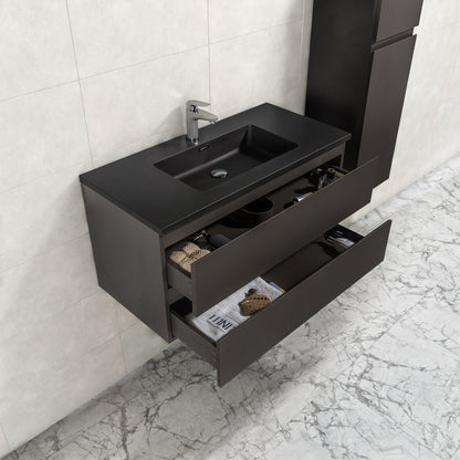 Badkamermeubel Tieme in mat grijs 100x50x48cm met zwarte wastafel