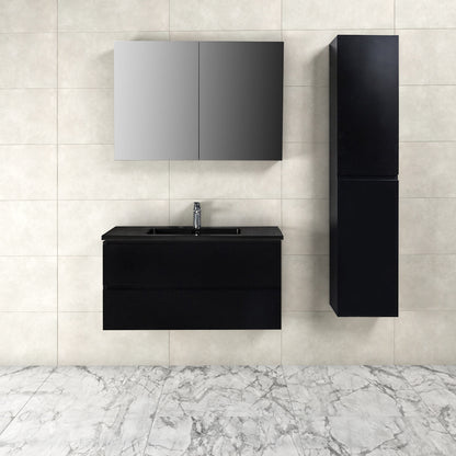Badkamermeubel Tieme in mat zwart 100x50x48cm met zwarte wastafel