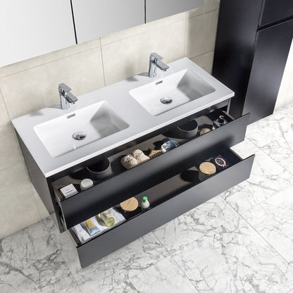 Badkamermeubel Tieme in mat zwart 120x50x48cm met witte wastafel