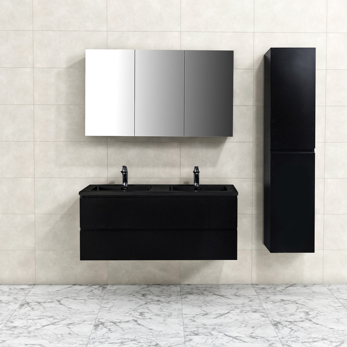 Badkamermeubel Tieme in mat zwart 120x50x48cm met zwarte wastafel