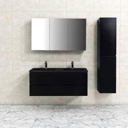 Badkamermeubel Tieme in mat zwart 120x50x48cm met zwarte wastafel