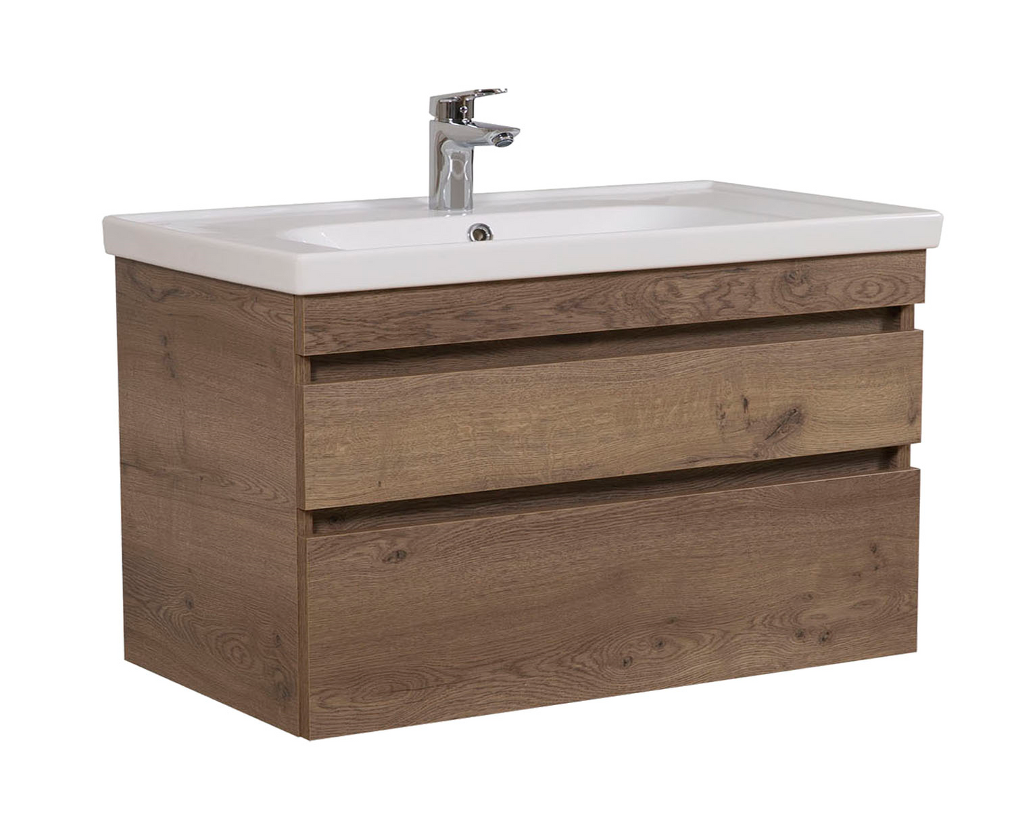 Badkamermeubel Finn 100x59x45cm Donker Eiken met keramische wastafel