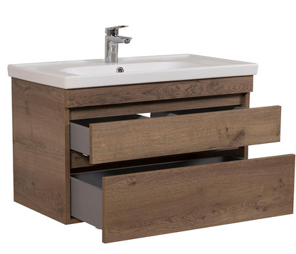 Badkamermeubel Finn 100x59x45cm Donker Eiken met keramische wastafel