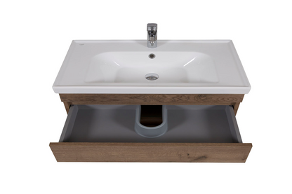 Badkamermeubel Finn 100x59x45cm Donker Eiken met keramische wastafel